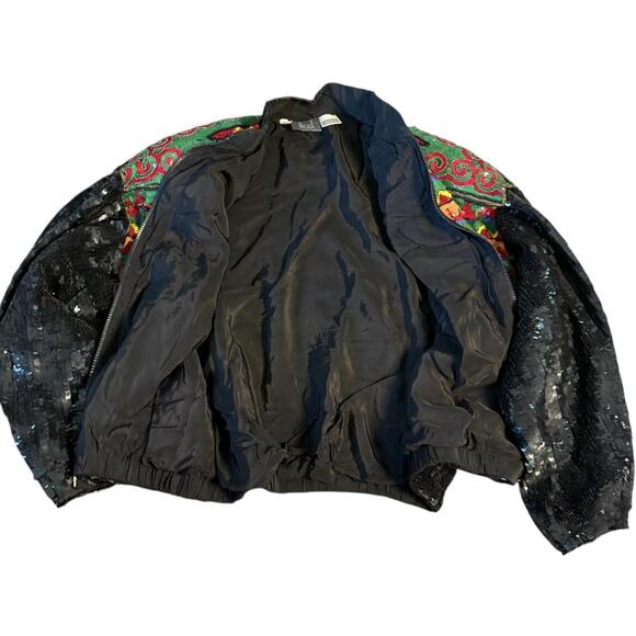 MODI 80s silk sequin embroidered fringe jacket S - Picture 3 of 7